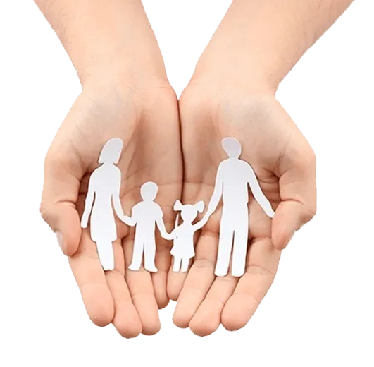 A person holding paper cut outs of their family.